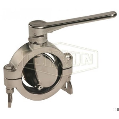 Butterfly Valve, Series: B5102, 2 In Nominal, Clamp End, 15 To 200 Deg F, 3-Position Reversible Hand